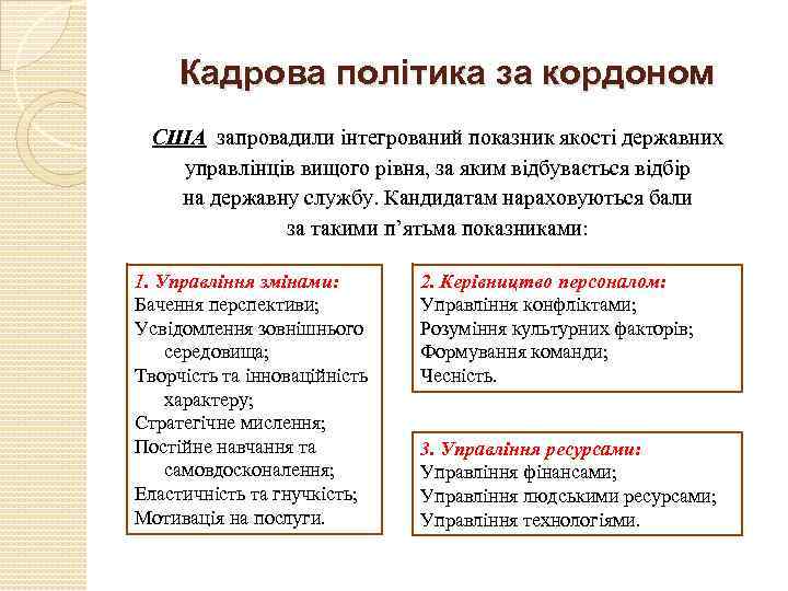 Кадрова політика за кордоном США запровадили інтегрований показник якості державних управлінців вищого рівня, за