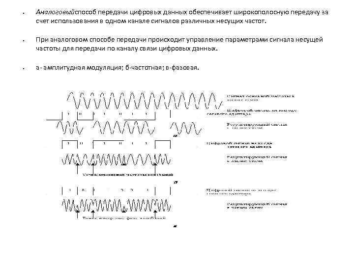  • • • Аналоговыйспособ передачи цифровых данных обеспечивает широкополосную передачу за счет использования