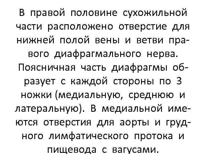 В правой половине сухожильной части расположено отверстие для нижней полой вены и ветви правого