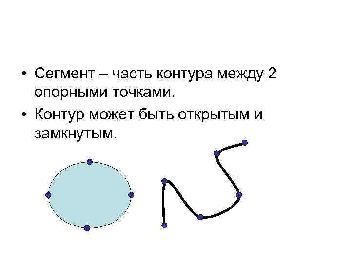  • Сегмент – часть контура между 2 опорными точками. • Контур может быть