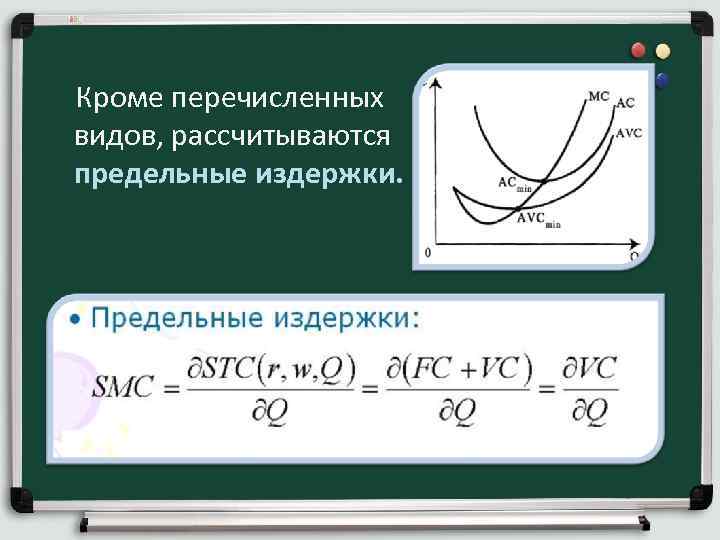  Кроме перечисленных видов, рассчитываются предельные издержки. 