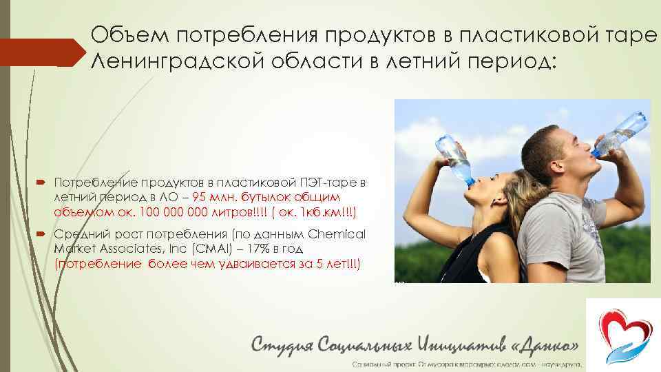 Объем потребления продуктов в пластиковой таре Ленинградской области в летний период: Потребление продуктов в