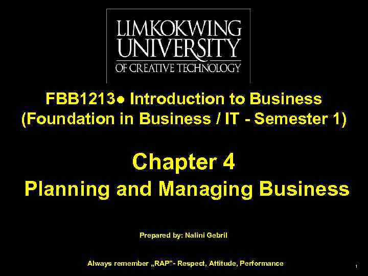 FBB 1213● Introduction to Business (Foundation in Business / IT - Semester 1) Chapter