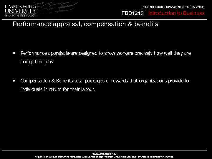 FACULTY OF BUSINEESS MANAGEMENT & GLOBALIZATION FBB 1213 | Introduction to Business Performance appraisal,