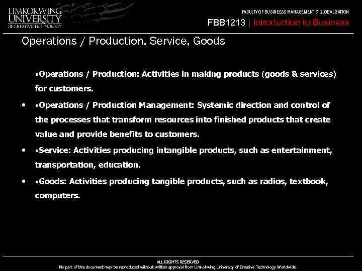 FACULTY OF BUSINEESS MANAGEMENT & GLOBALIZATION FBB 1213 | Introduction to Business Operations /