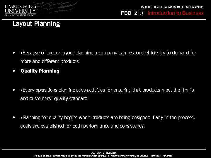 FACULTY OF BUSINEESS MANAGEMENT & GLOBALIZATION FBB 1213 | Introduction to Business Layout Planning