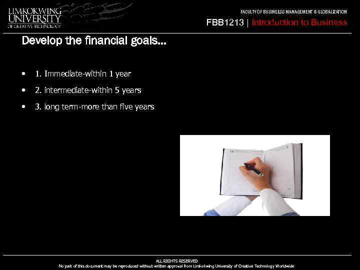 FACULTY OF BUSINEESS MANAGEMENT & GLOBALIZATION FBB 1213 | Introduction to Business Develop the