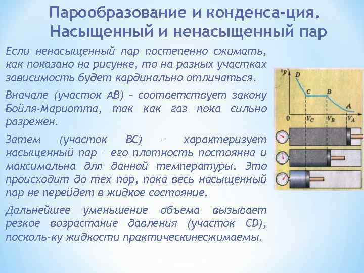 Парообразование и конденса ция. Насыщенный и ненасыщенный пар Если ненасыщенный пар постепенно сжимать, как