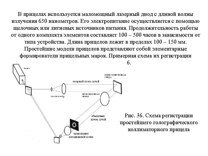 В прицелах используется маломощный лазерный диод с длиной волны излучения 650 нанометров. Его электропитание