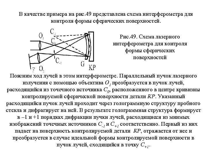 В качестве примера на рис. 49 представлена схема интерферометра для контроля формы сферических поверхностей.