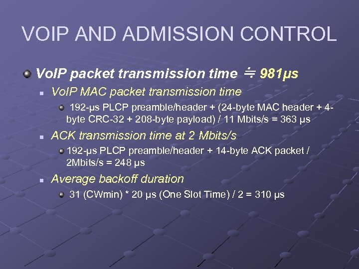 VOIP AND ADMISSION CONTROL Vo. IP packet transmission time ≒ 981μs n Vo. IP