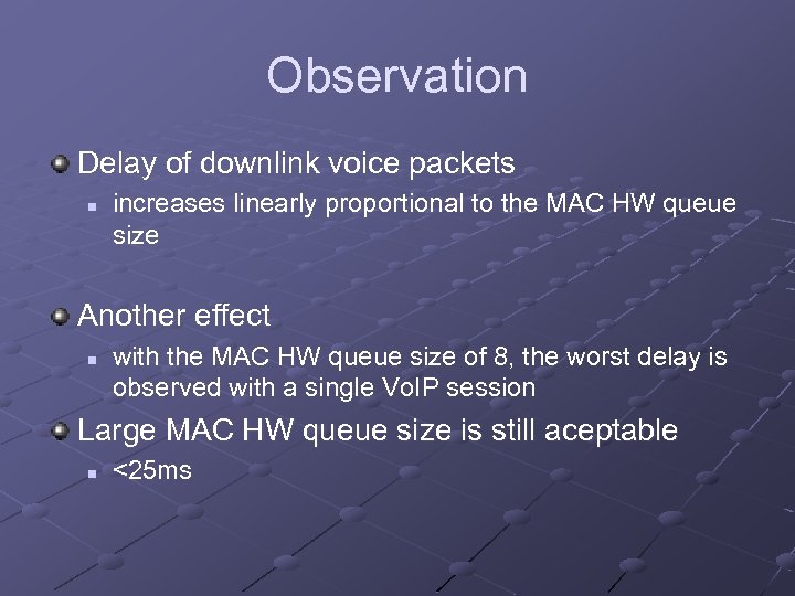 Observation Delay of downlink voice packets n increases linearly proportional to the MAC HW