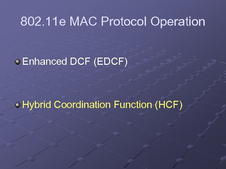 802. 11 e MAC Protocol Operation Enhanced DCF (EDCF) Hybrid Coordination Function (HCF) 