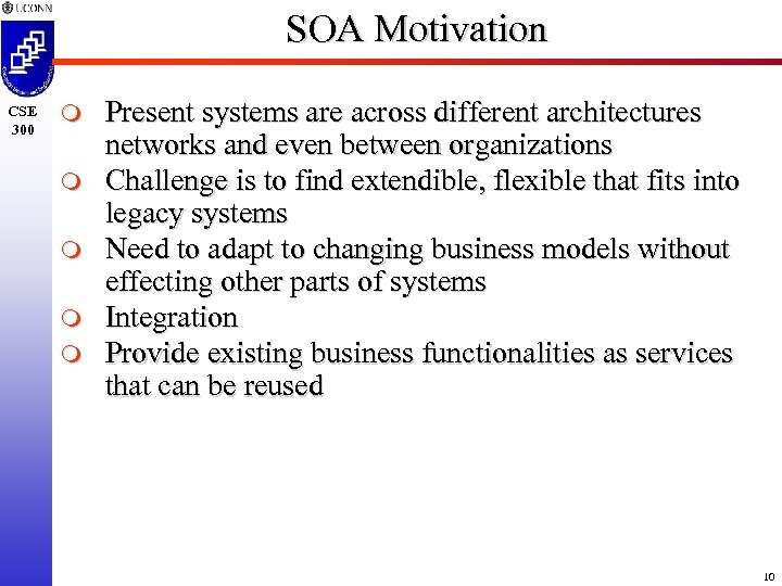 SOA Motivation CSE 300 m m m Present systems are across different architectures networks