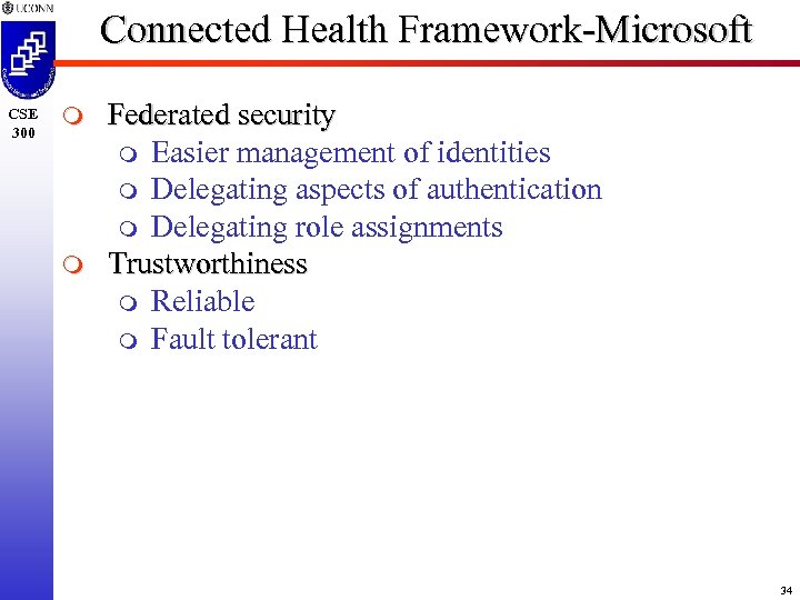 Connected Health Framework-Microsoft CSE 300 m m Federated security m Easier management of identities