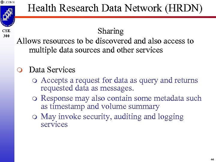 Health Research Data Network (HRDN) CSE 300 Sharing Allows resources to be discovered and