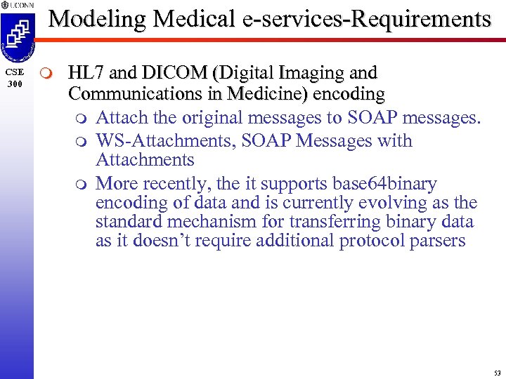 Modeling Medical e-services-Requirements CSE 300 m HL 7 and DICOM (Digital Imaging and Communications