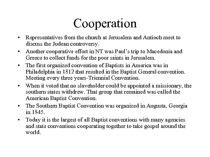 Cooperation • Representatives from the church at Jerusalem and Antioch meet to discuss the