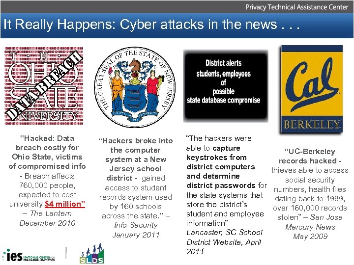 It Really Happens: Cyber attacks in the news. . . “Hacked: Data breach costly