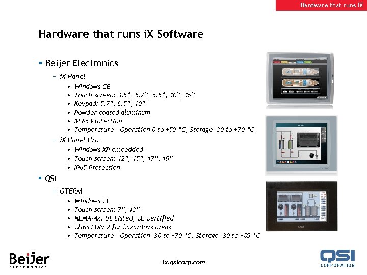 Hardware that runs i. X Software § Beijer Electronics − i. X Panel •