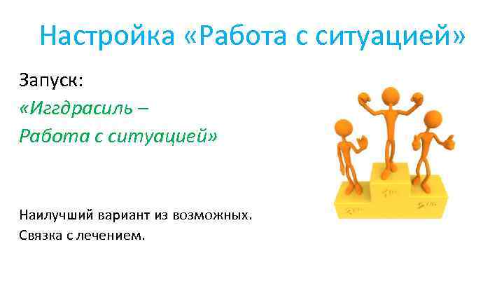 Настройка «Работа с ситуацией» Запуск: «Иггдрасиль – Работа с ситуацией» Наилучший вариант из возможных.