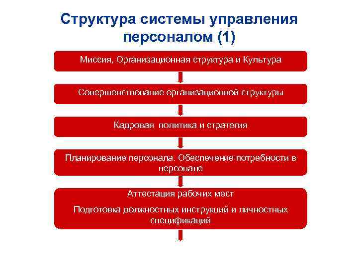 Структура системы управления персоналом (1) Миссия, Организационная структура и Культура Совершенствование организационной структуры Кадровая