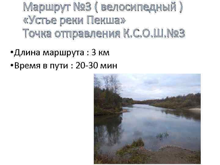 Маршрут № 3 ( велосипедный ) «Устье реки Пекша» Точка отправления К. С. О.