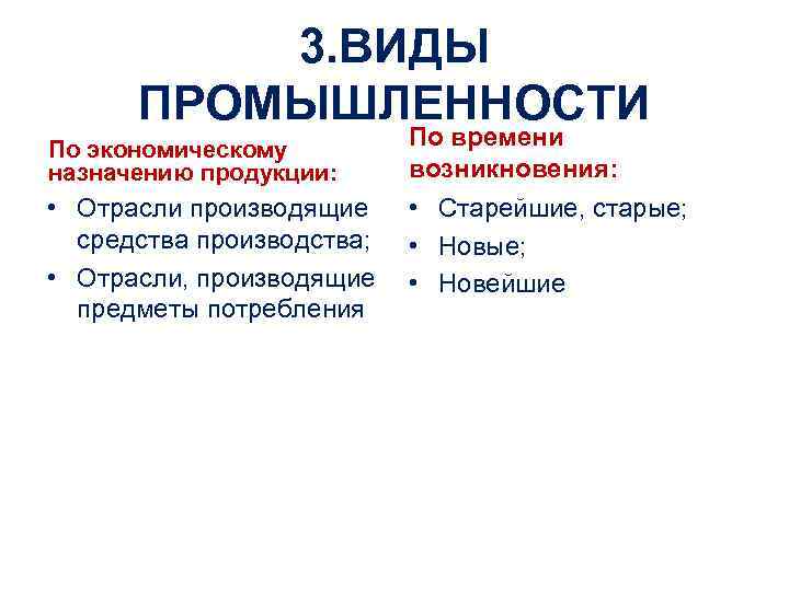 Причины возникновения промышленности. Старые новые и новейшие отрасли промышленности. Отрасли производящие средства производства. Виды промышленности. Отрасли по времени возникновения.