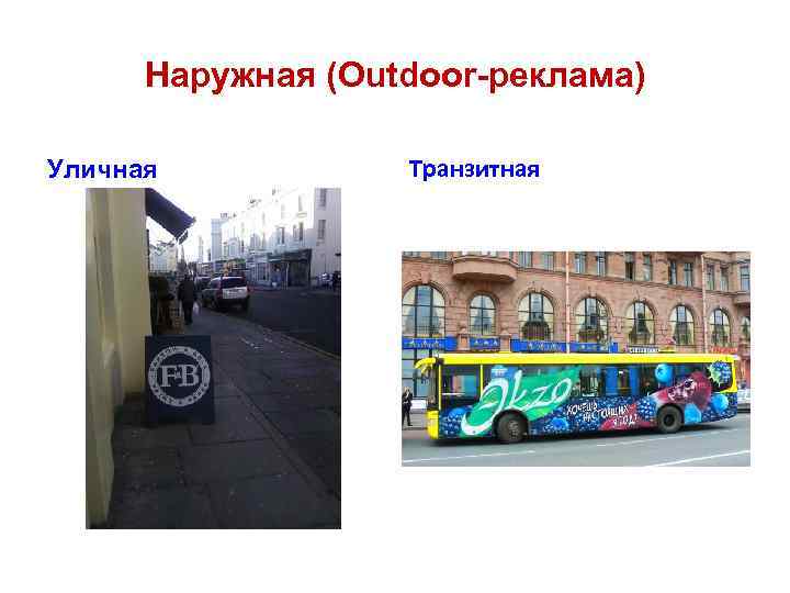 Наружная (Outdoor-реклама) Уличная Транзитная 