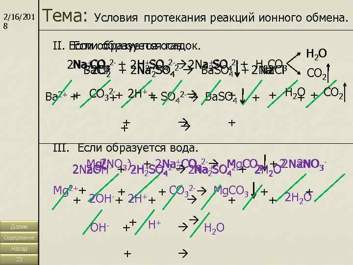 2/16/201 8 Тема: Условия протекания реакций ионного обмена. II. Если образуется газ. I. Если