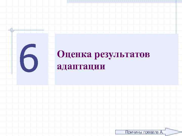 6 Оценка результатов адаптации Причины провала А. 