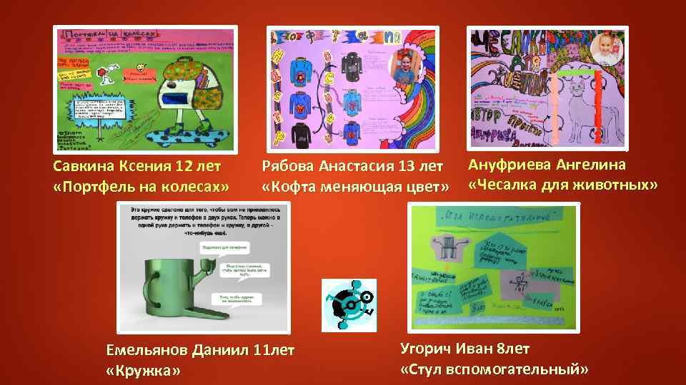 Савкина Ксения 12 лет «Портфель на колесах» Рябова Анастасия 13 лет Ануфриева Ангелина «Кофта
