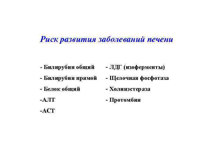 Риск развития заболеваний печени - Билирубин общий - ЛДГ (изоферменты) - Билирубин прямой -