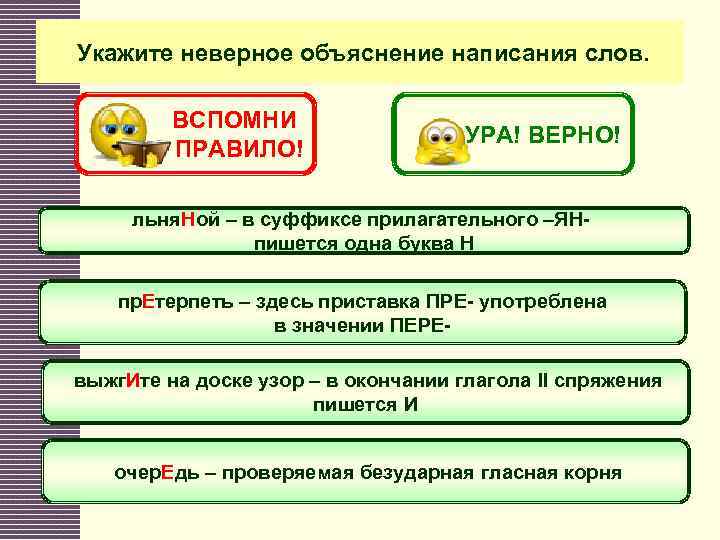 Укажите неверное объяснение написания слов. ВСПОМНИ ПРАВИЛО! УРА! ВЕРНО! льня. Ной – в суффиксе