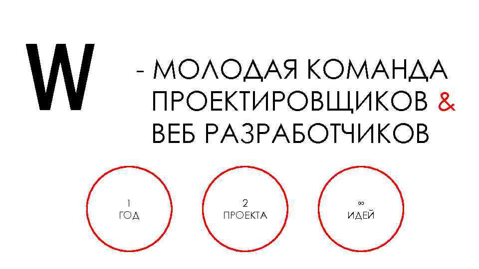 W - МОЛОДАЯ КОМАНДА ПРОЕКТИРОВЩИКОВ & ВЕБ РАЗРАБОТЧИКОВ 1 ГОД 2 ПРОЕКТА ∞ ИДЕЙ