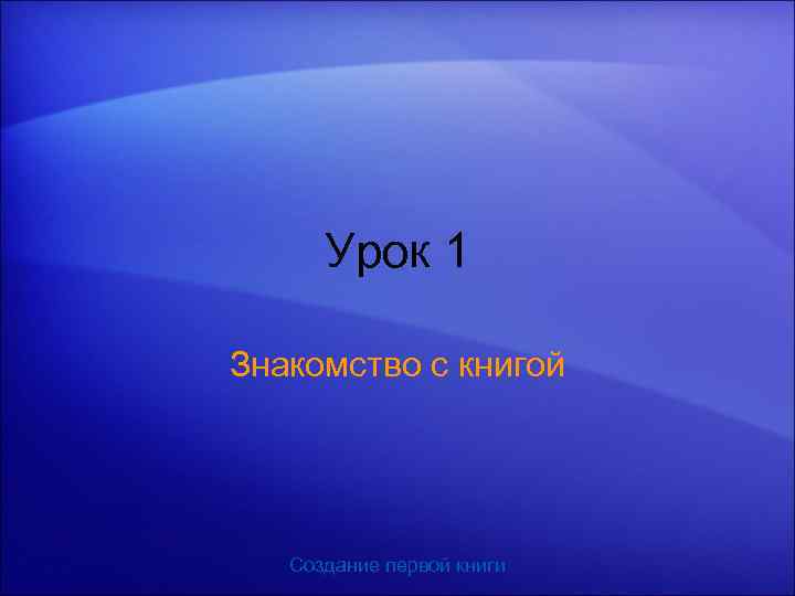 Урок 1 Знакомство с книгой Создание первой книги 