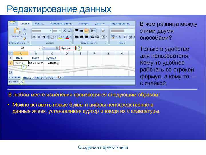 Редактирование данных В чем разница между этими двумя способами? Только в удобстве для пользователя.