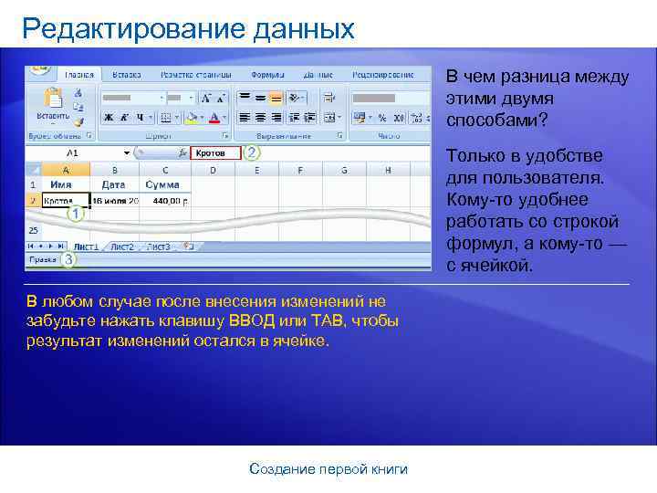 Редактирование данных В чем разница между этими двумя способами? Только в удобстве для пользователя.