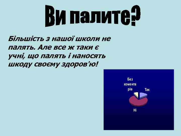 Більшість з нашої школи не палять. Але все ж таки є учні, що палять