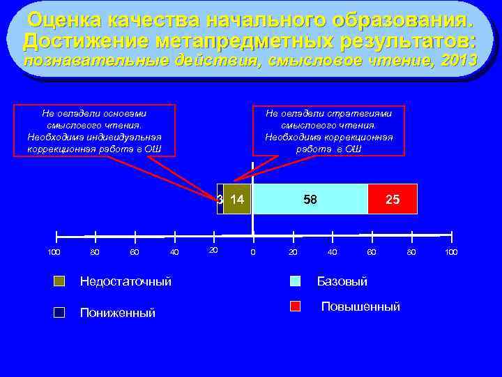 Оценка качества начального образования. Достижение метапредметных результатов: познавательные действия, смысловое чтение, 2013 Не овладели