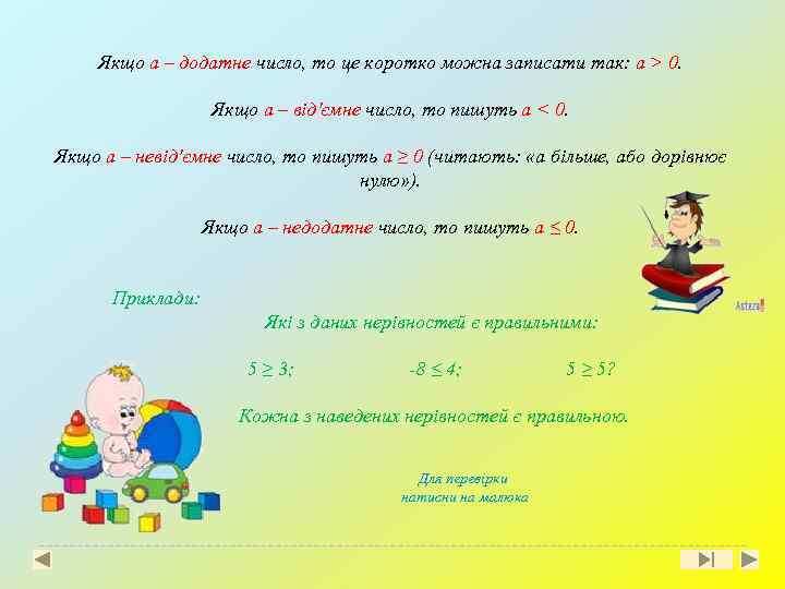 Якщо a – додатне число, то це коротко можна записати так: a > 0.