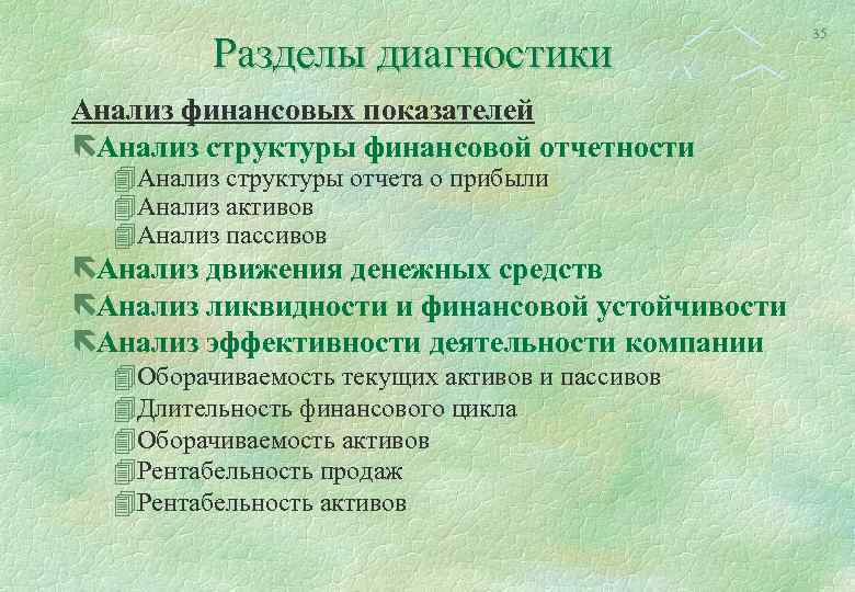 Разделы диагностики Анализ финансовых показателей ëАнализ структуры финансовой отчетности 4 Анализ структуры отчета о