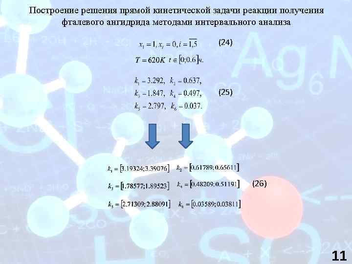 Построение решения прямой кинетической задачи реакции получения фталевого ангидрида методами интервального анализа (24) (25)