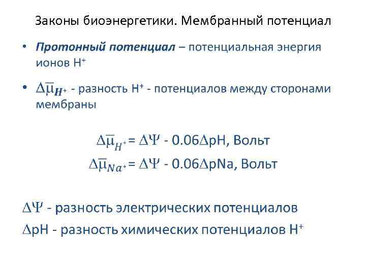 Законы биоэнергетики. Мембранный потенциал • 