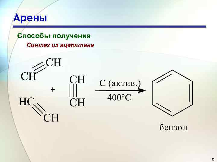 Арены Способы получения Синтез из ацетилена 13 