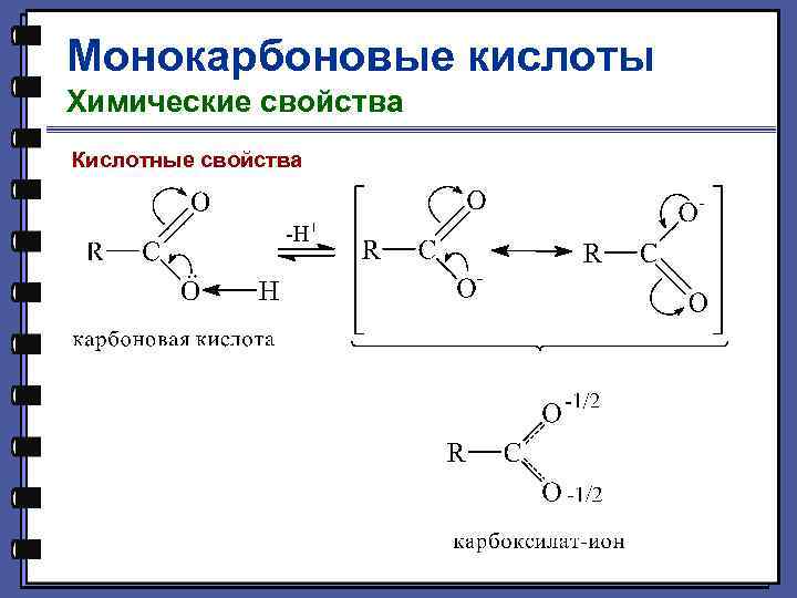 Монокарбоновые кислоты Химические свойства Кислотные свойства 