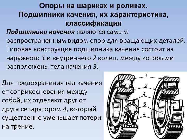 Опоры на шариках и роликах. Подшипники качения, их характеристика, классификация Подшипники качения являются самым