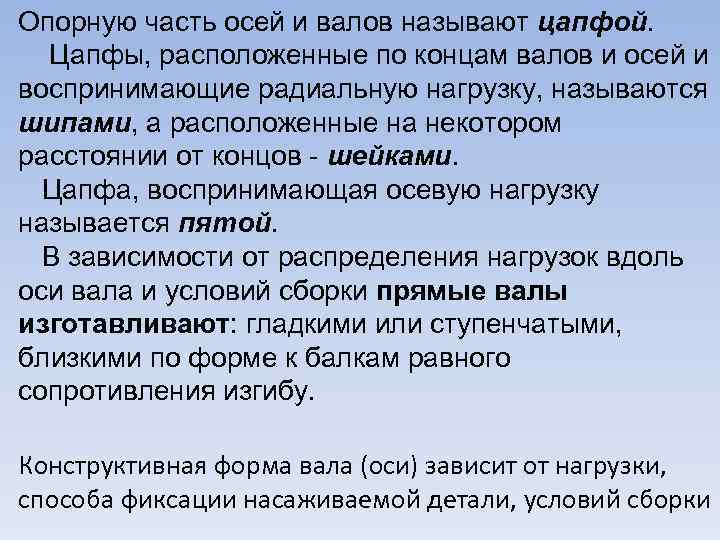 Опорную часть осей и валов называют цапфой. Цапфы, расположенные по концам валов и осей