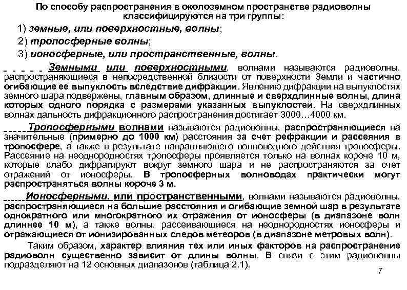 По способу распространения в околоземном пространстве радиоволны классифицируются на три группы: 1) земные, или