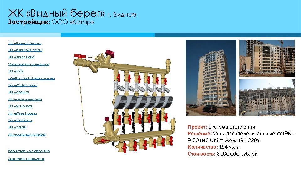 ЖК «Видный берег» г. Видное Застройщик: ООО «Котар» ЖК «Видный берег» ЖК «Виктория парк»